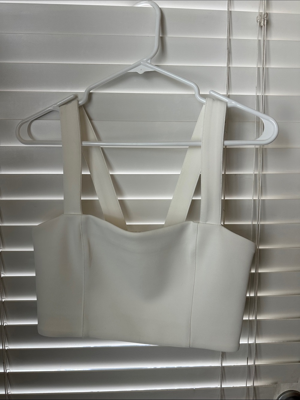 Marciano Cream Structured Square-Neck Crop Top with Wide Straps